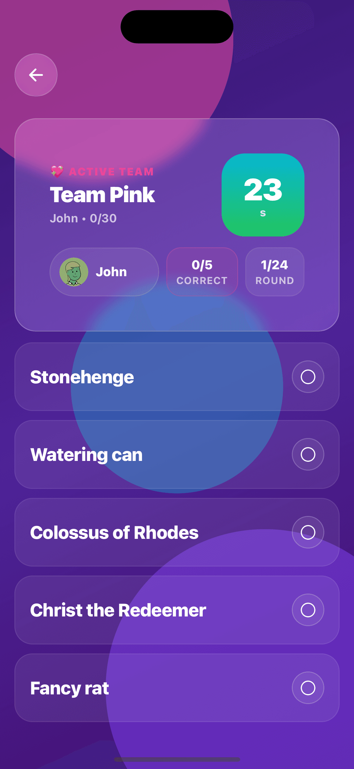 Name Rush app screen